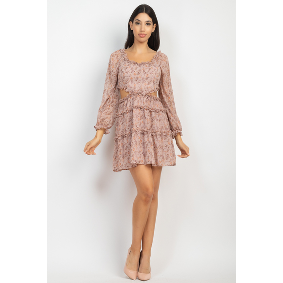 Ruffled Cutout Ditsy Floral Dress - Picture 2 of 8